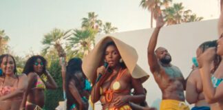 Janelle Monáe se diverte com amigos em uma festa na piscina no videoclipe de “Water Slide”